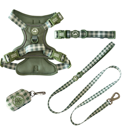 Pack Premium Olivo (Arnés + collar + correa + Porta Bolsa)